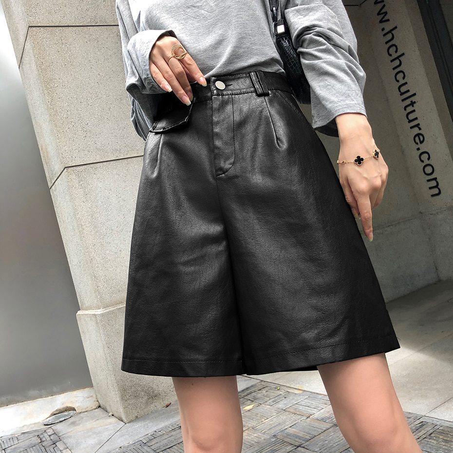 Leather High Waist Pockets Shorts in Shorts