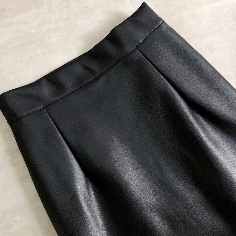 Elegant Office High Waist Leather Stretch Pencil Bodycon Midi Skirt in Skirts