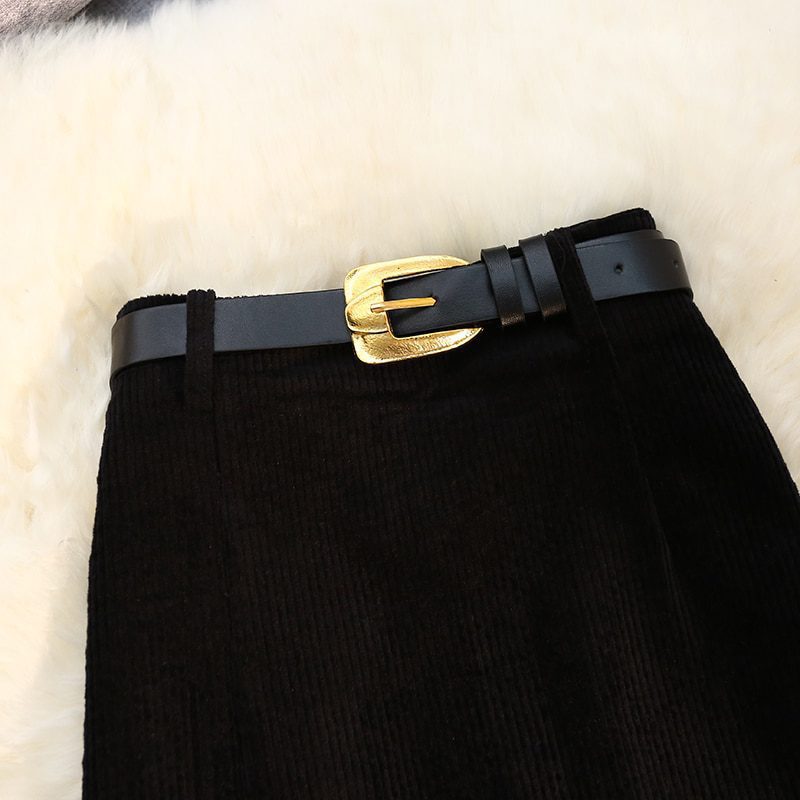 Vintage Side Slit Hight Waist Sashes A-Line Midi Skirt in Skirts