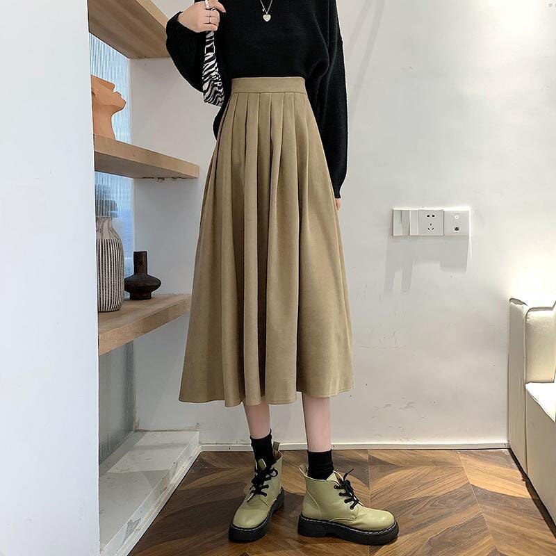 High Waist Pleated A-Line Midi Skirt | Uniqistic.com