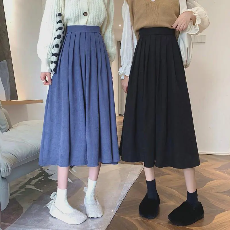 High Waist Pleated A-Line Midi Skirt in Skirts