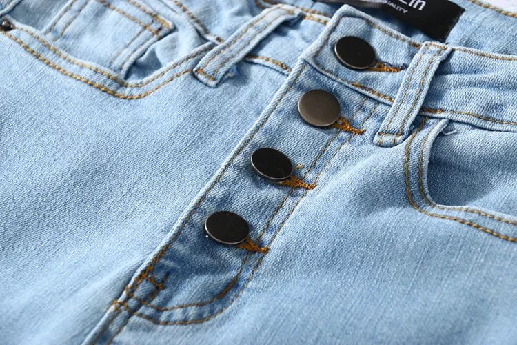 Vintage Skinny Four Buttons High Waist Pencil Stretch Denim Pants - Pants - Uniqistic.com