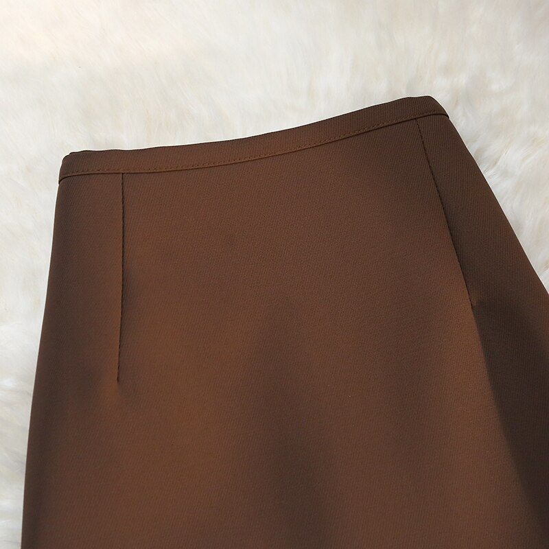 Elegant High Waist Long Brown Skirt | Uniqistic.com