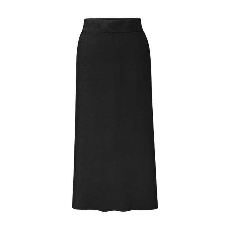 Knitted elastic waist split a-line skirt