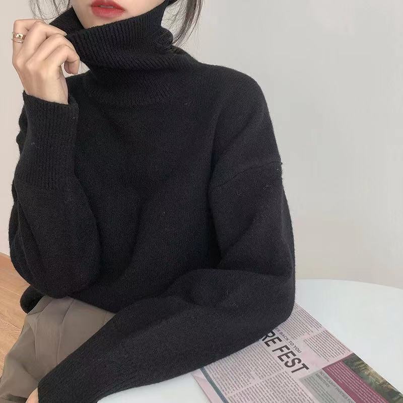 Elegant Turtle Neck O Neck Loose Knitted Sweater in Sweaters