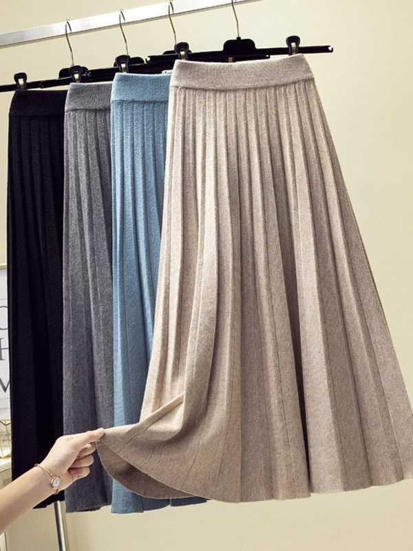 Knitted Pleated High Waist Loose Midi Skirt | Uniqistic.com