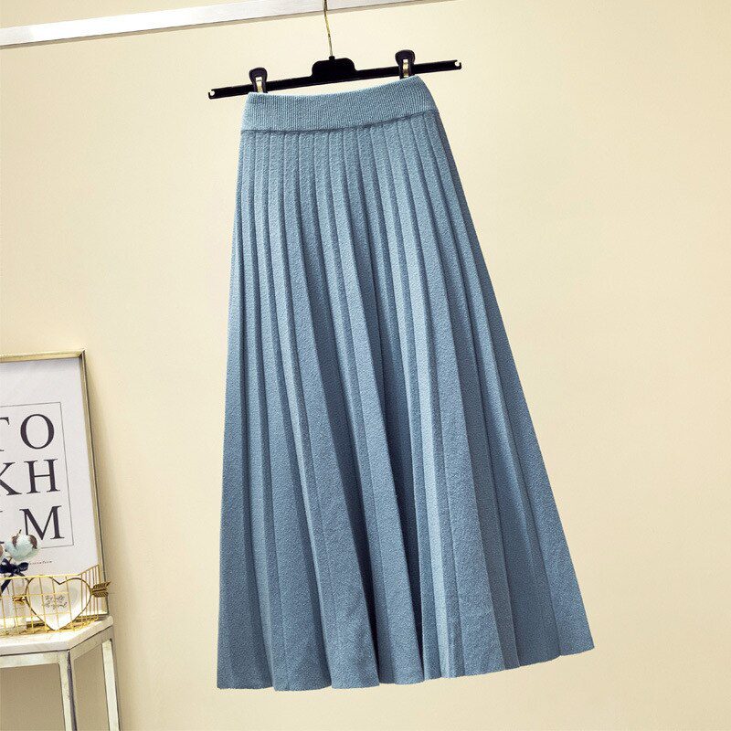 Knitted Pleated High Waist Loose Midi Skirt | Uniqistic.com