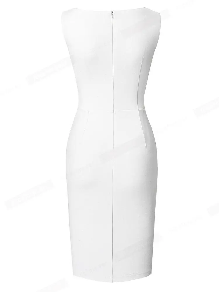Elegant Round Neck Plain Business Office Pencil Dress - Dresses - Uniqistic.com
