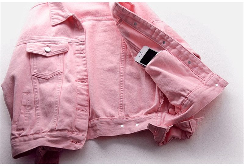 Pink Loose Denim Jacket in Coats & Jackets