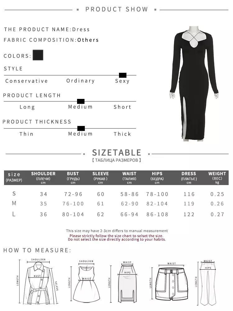 Black Hollow Out Side Split Long Sleeve Bodycon Maxi Dress in Dresses