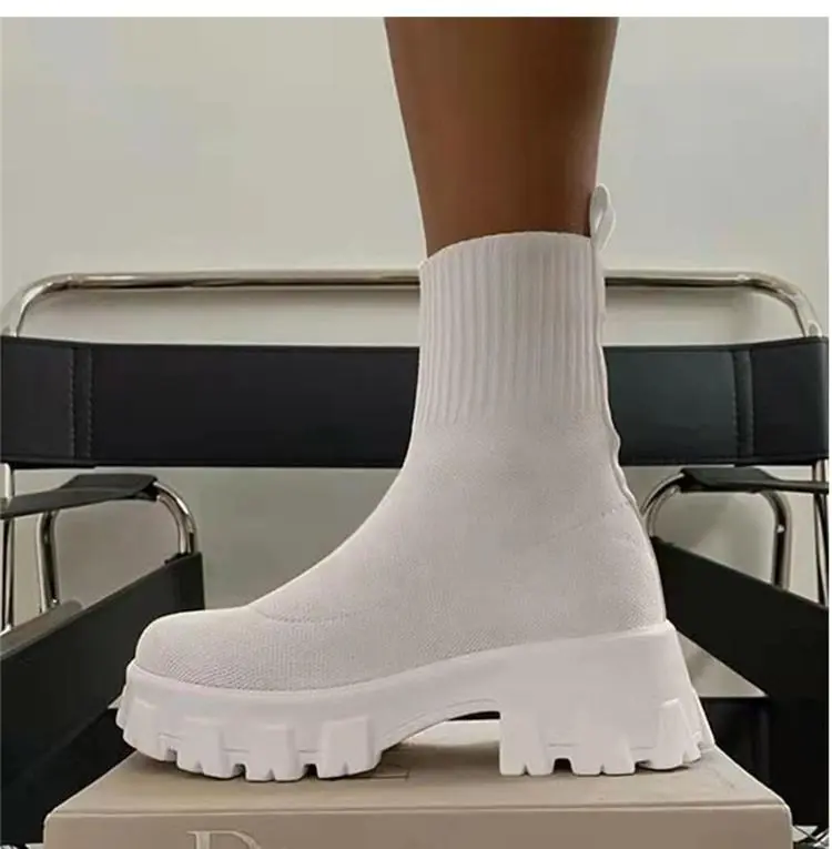 White Heels Slip On Platform Ankle Boots in Women's Boots
