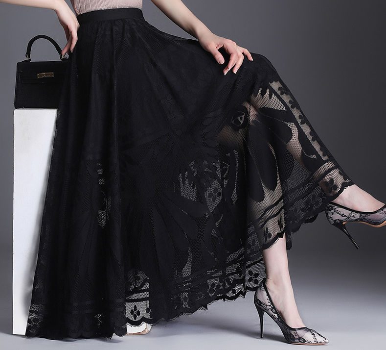 Big Swing Gauze Hollow Pleated Skirt in Skirts