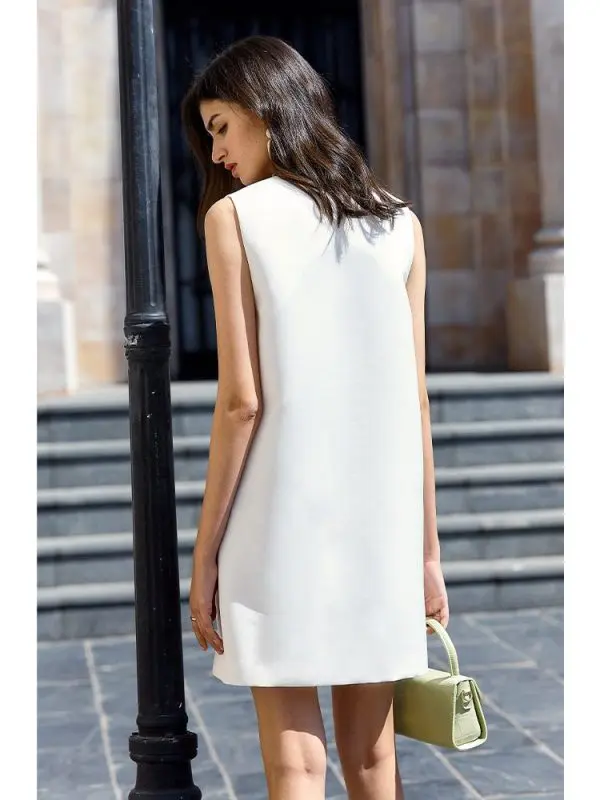 White Sleeveless Tank Loose Mini Dress in Dresses