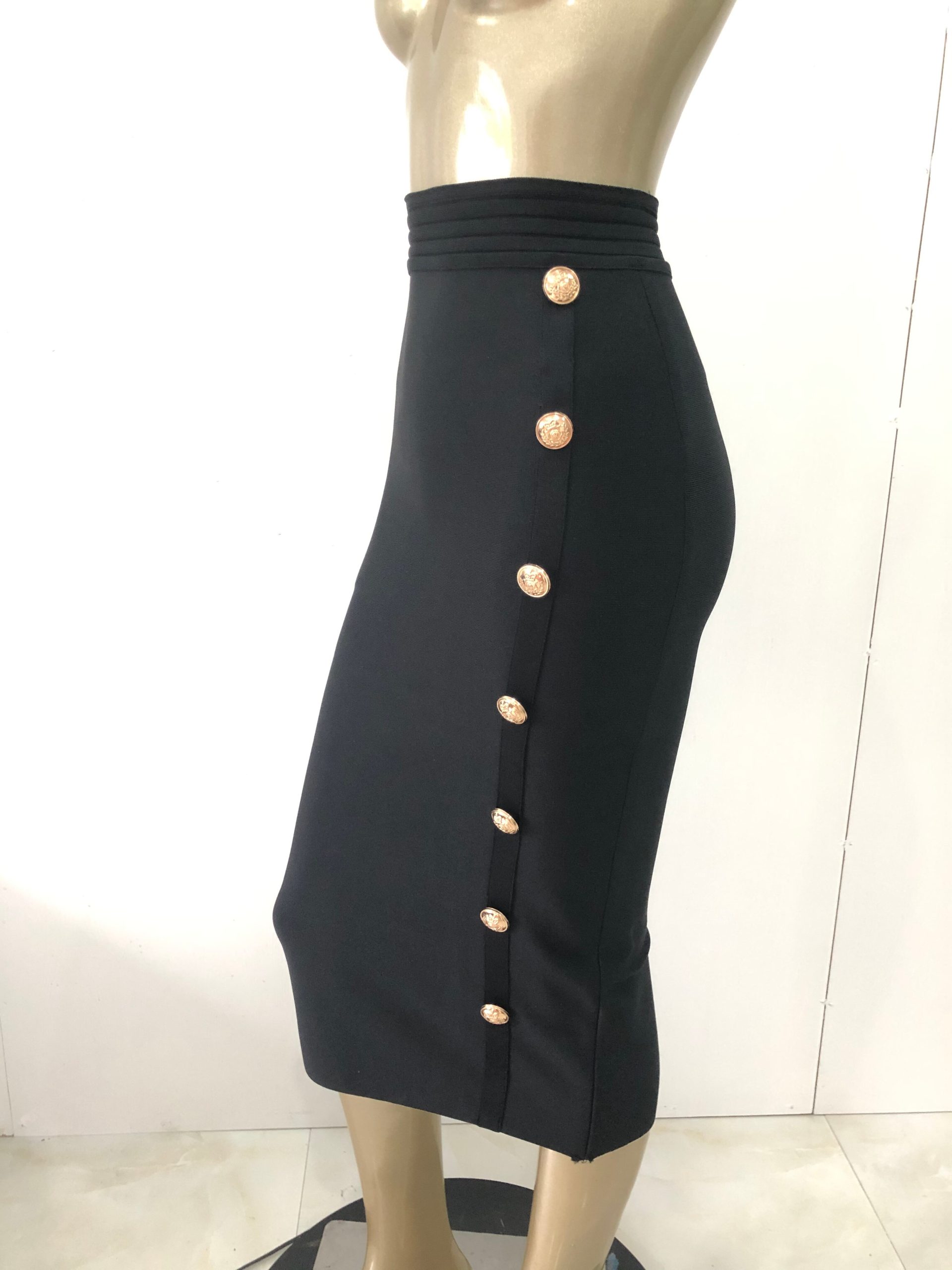 Buttons Midi Bodycon Black Bandage Skirt - Skirts - Uniqistic.com