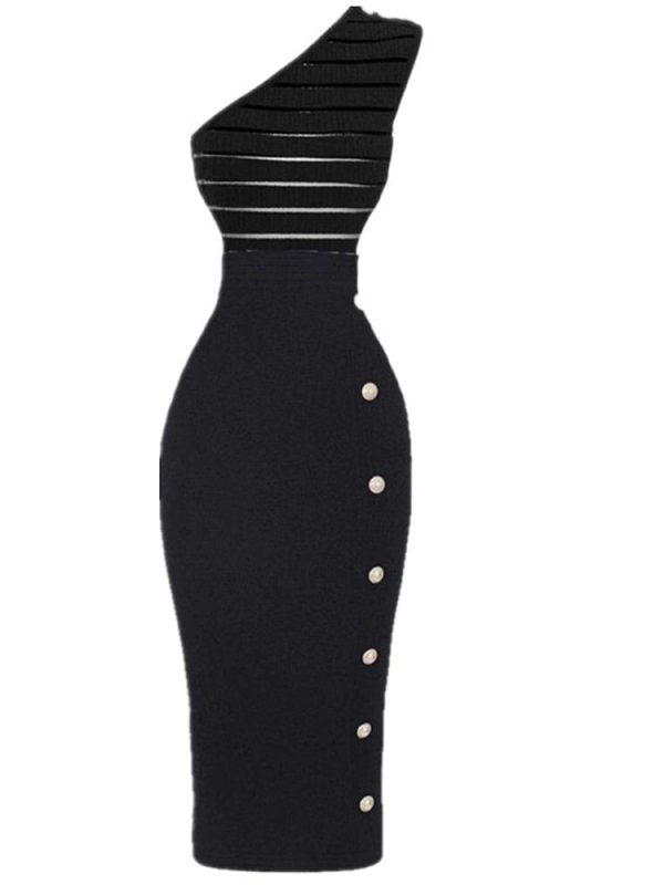 Buttons Midi Bodycon Black Bandage Skirt - Skirts - Uniqistic.com
