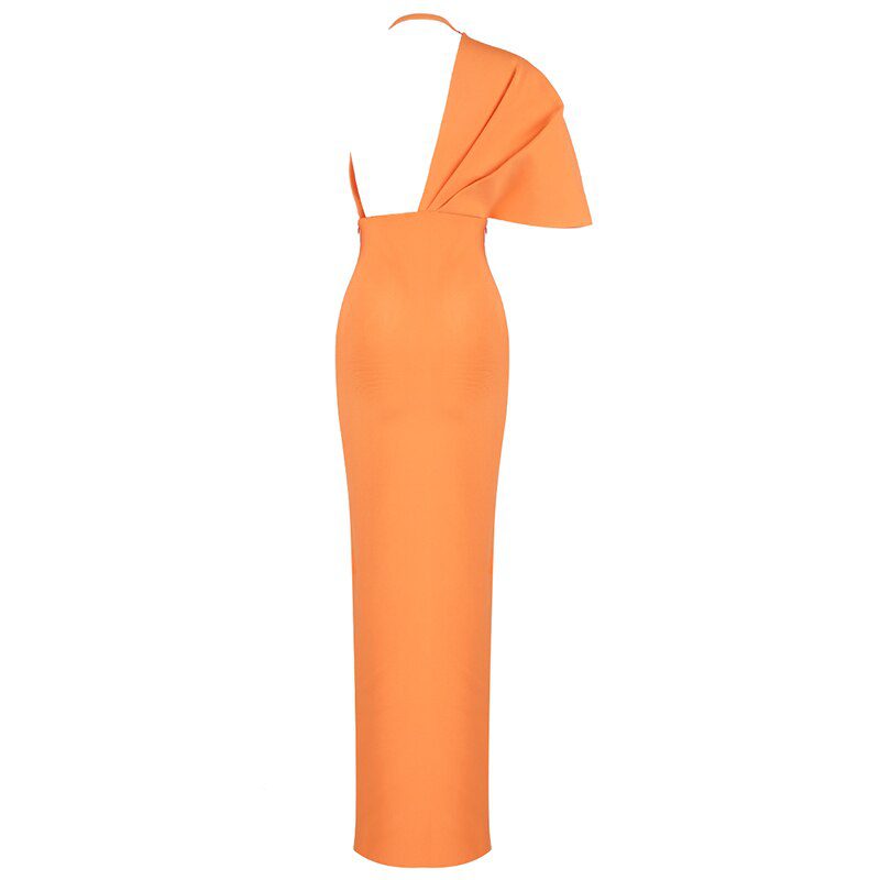Short Sleeve V Neck Orange Maxi Long Bandage Dress in Dresses