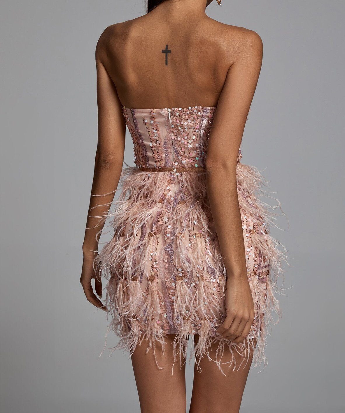 Pink Off Shoulder Backless Feathers Mini Prom Dress in Homecoming Court Dresses