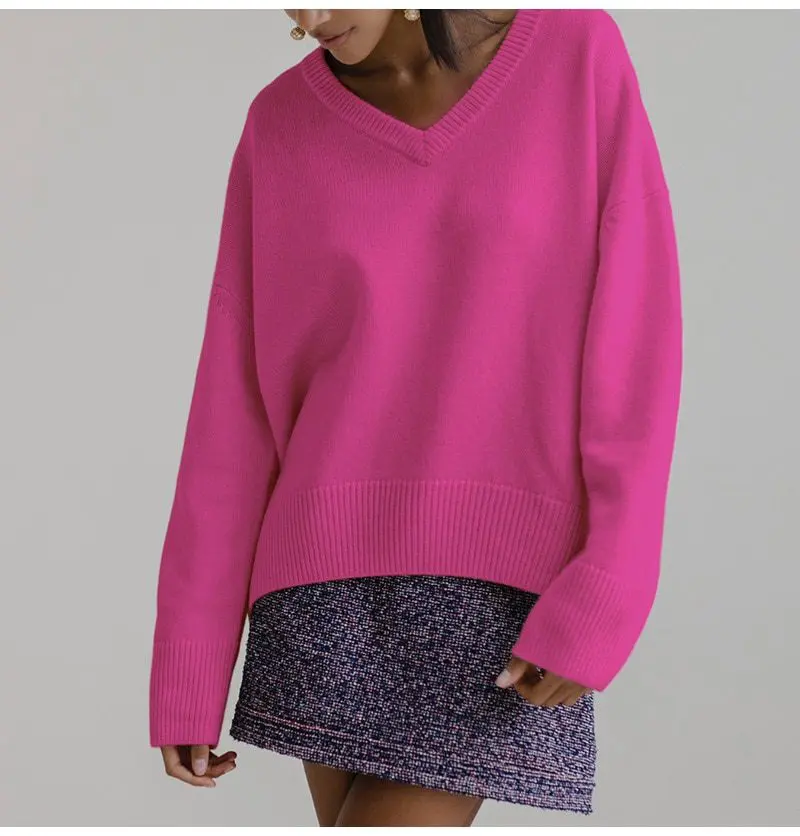 V Neck Thick Warm Loose Sweater in Sweaters