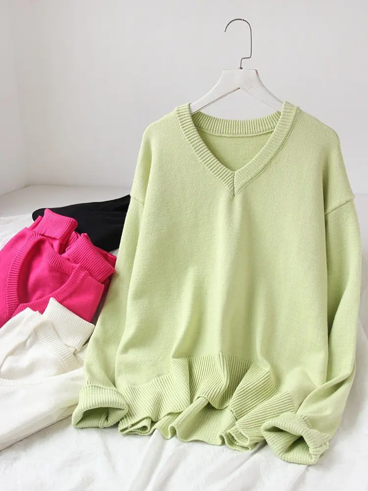 V Neck Thick Warm Loose Sweater in Sweaters