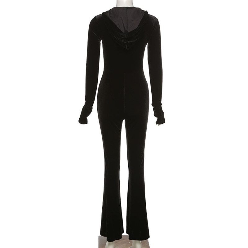 Velvet Hooded Zipper Jumpsuit in Jumpsuits & Rompers