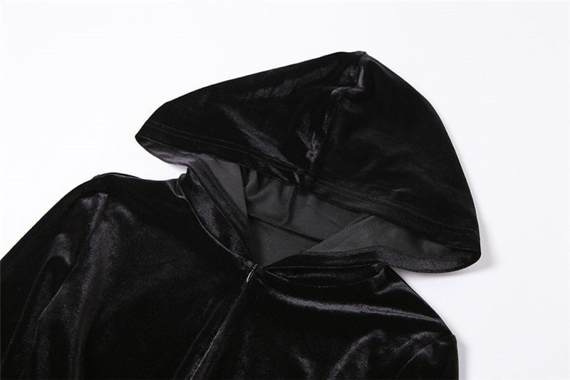 Velvet Hooded Zipper Jumpsuit in Jumpsuits & Rompers
