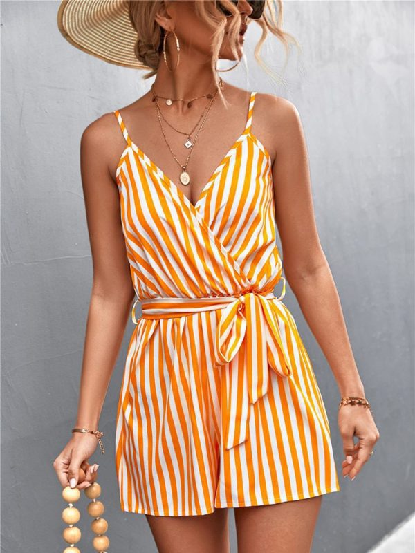 Sleeveless Stripe Loose V-Neck Jumpsuit in Jumpsuits & Rompers