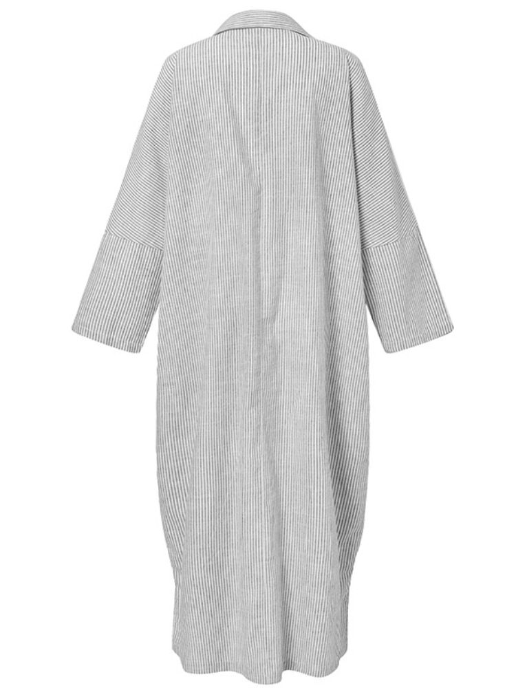 Cotton Linen Striped Loose Irregular Long Dress in Dresses