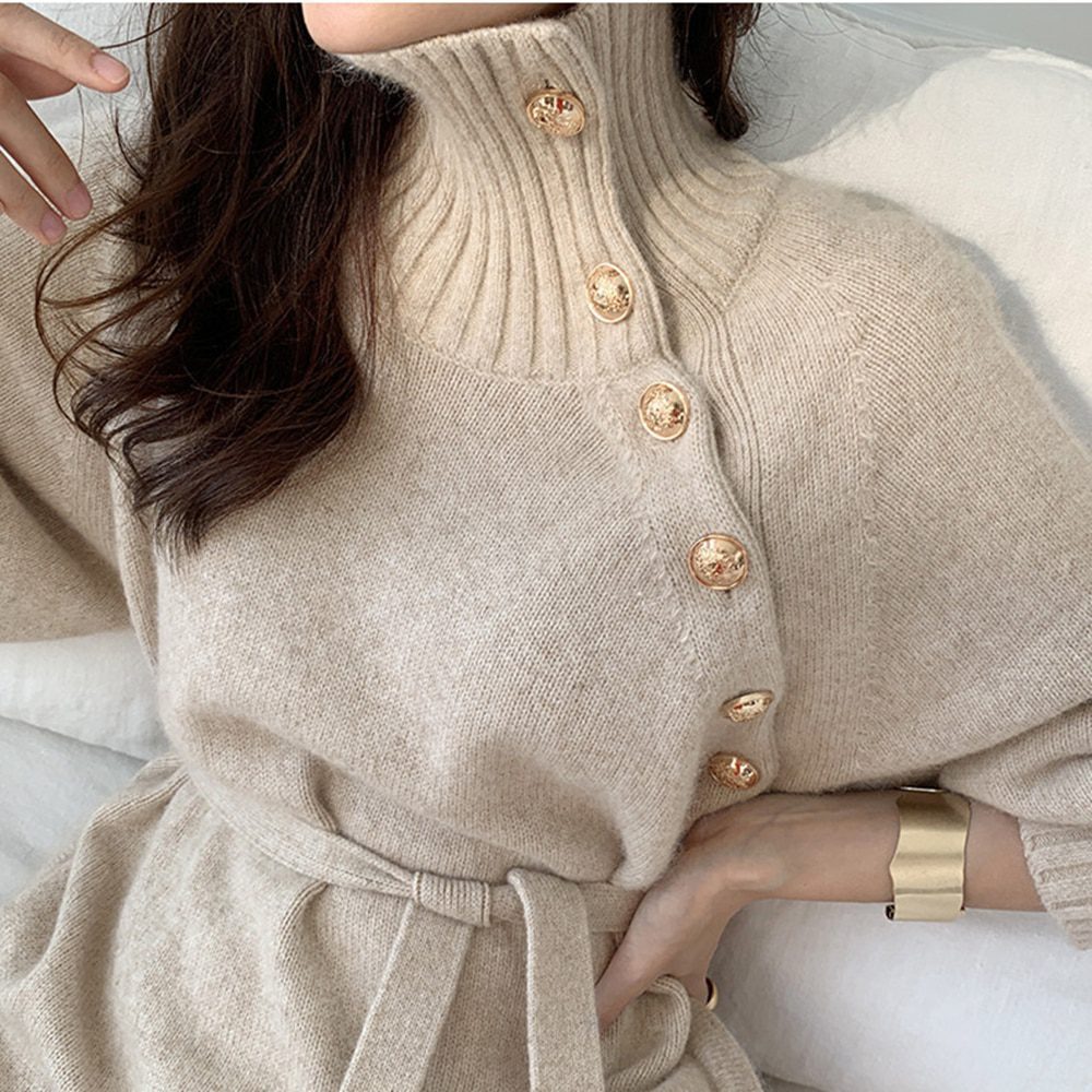 Summer Women Long Loose Knitted Sweater Dress Korean Lady Long Sleeve Elegant Slim Casual Chic Dresses Fashion Y2k Clothes 2022