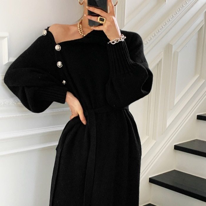 Summer Women Long Loose Knitted Sweater Dress Korean Lady Long Sleeve Elegant Slim Casual Chic Dresses Fashion Y2K Clothes 2022