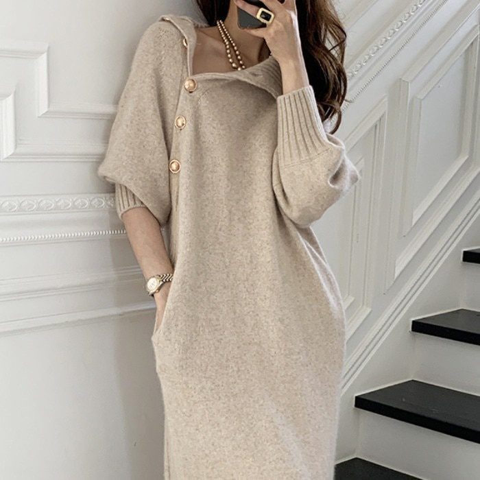 Summer Women Long Loose Knitted Sweater Dress Korean Lady Long Sleeve Elegant Slim Casual Chic Dresses Fashion Y2K Clothes 2022