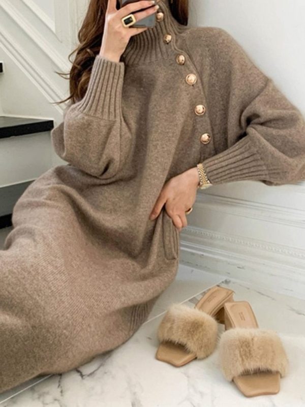 Long Loose Knitted Sweater Dress in Dresses