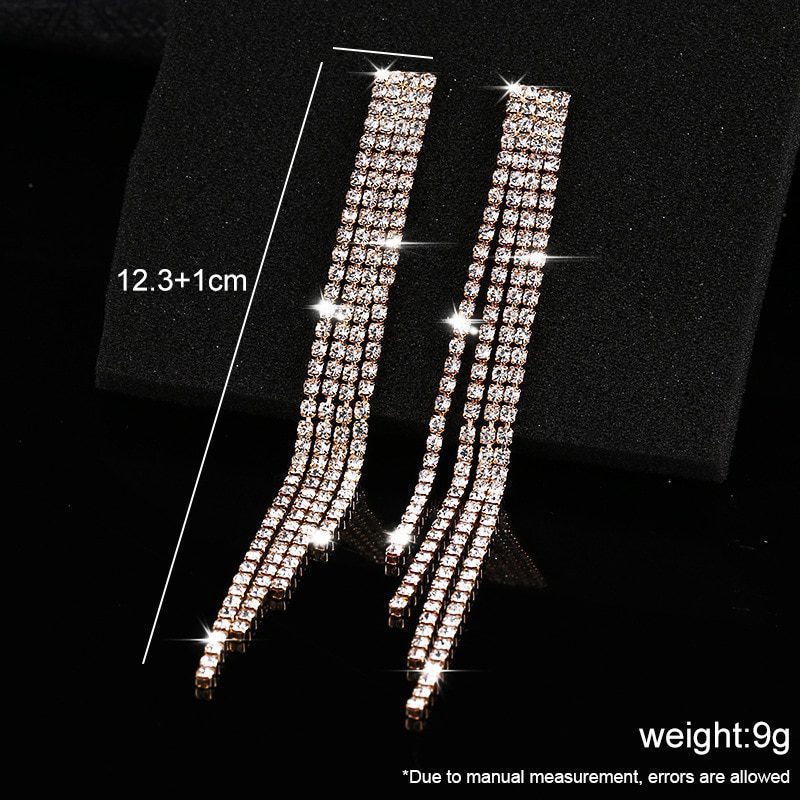 Rhinestone Crystal Drop Dangling Long Tassel Earrings in Earrings