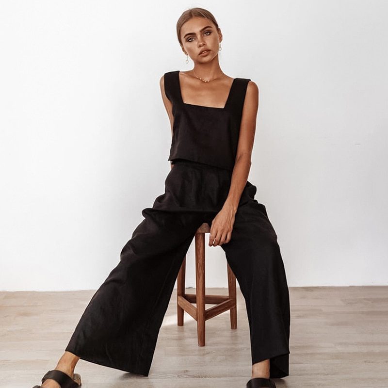 Sleeveless Top And Long Trousers Cotton Two Piece Set Tracksuit in Pants