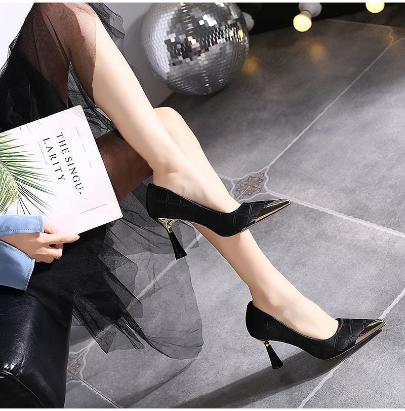 Metal Pointed Stiletto Shallow Mouth High Heels Pumps in Women's Pumps