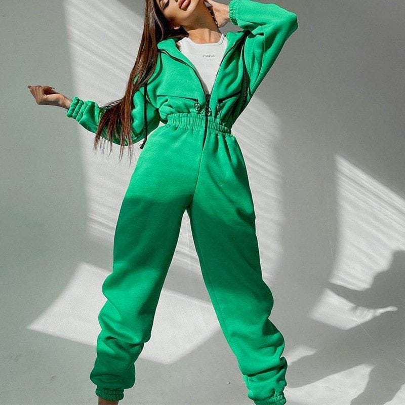 V-Neck Zipper Hooded Jumpsuit in Jumpsuits & Rompers