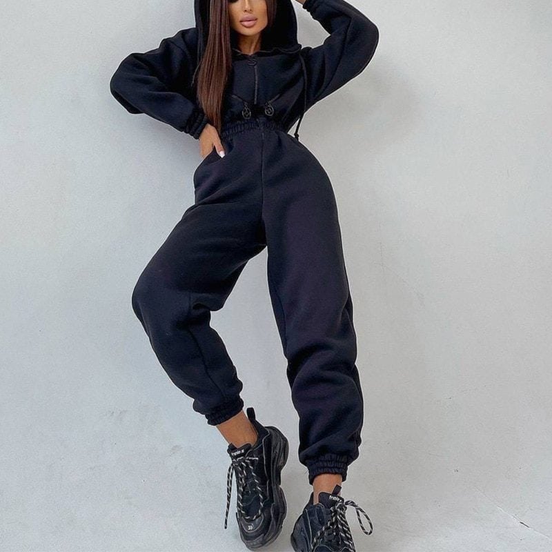 V-Neck Zipper Hooded Jumpsuit in Jumpsuits & Rompers