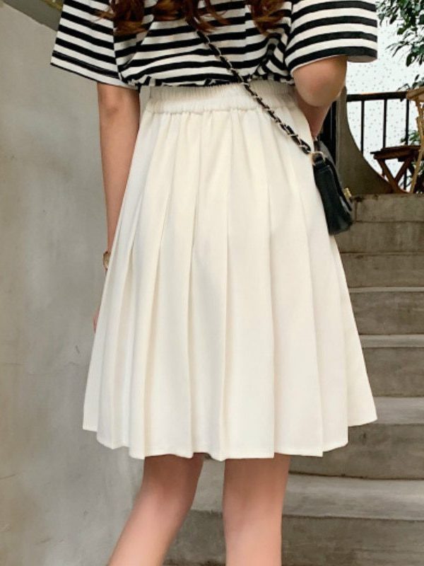 High Waist Pleated Knee-Length Skirt in Skirts