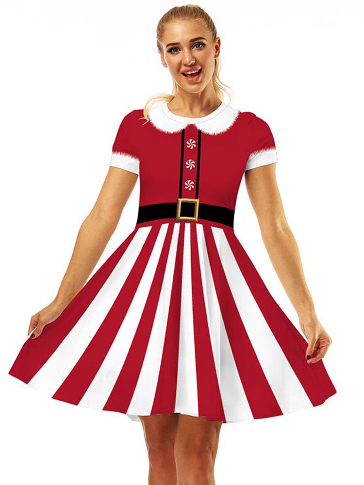 Vintage Retro O-Neck Short Sleeve A-Line Christmas Dress - Dresses - Uniqistic.com