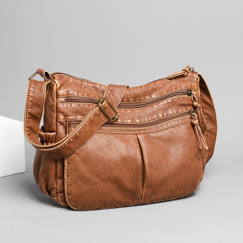Leather Pockets Shoulder Bag in Shoulder Bag