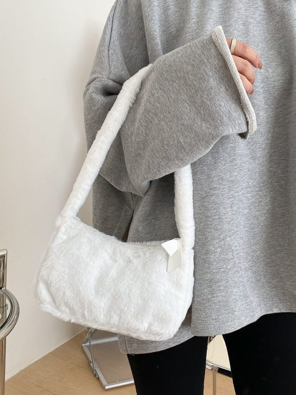 Simple Design Women Soft Plush Hobos Shoulder Bags Winter Furry Ladies Clutch Purse Handbag Fashion Female  Underarm Bag