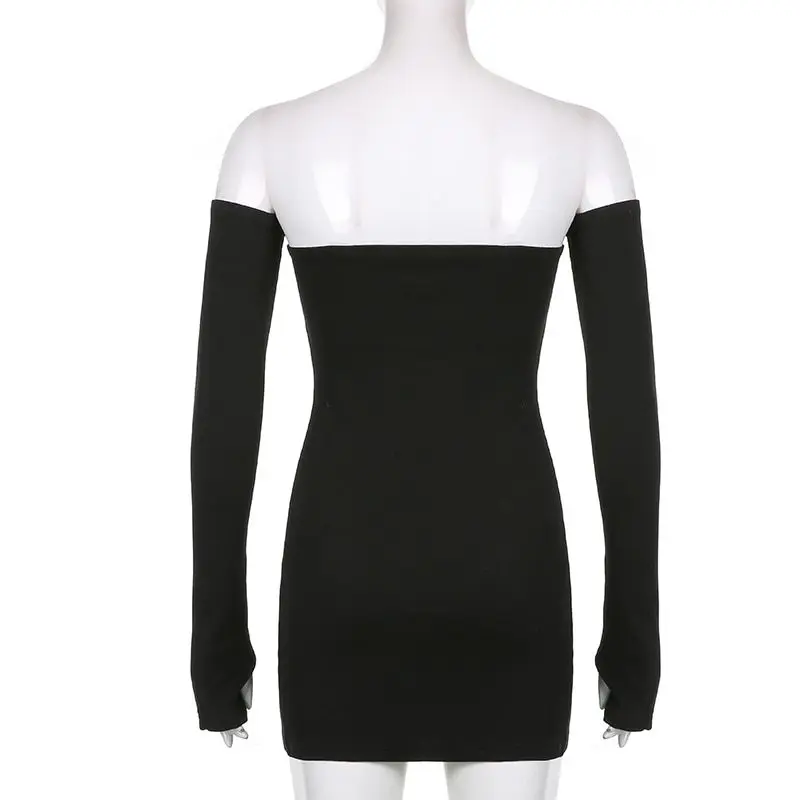Darlingaga Fashion Off Shoulder Sexy Autumn Dress Female Long Sleeve Bodycon Solid Basic Casual Black Dresses Slash Neck Clothes