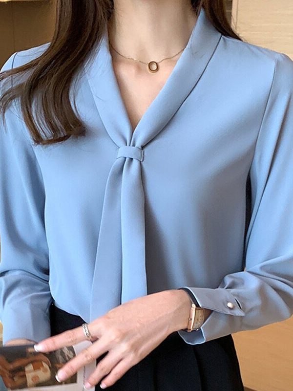 Long Sleeve Chiffon Blouse Shirt Blouse Women Blusas Mujer De Moda 2022 Bow V-neck Office Lady Blouse Tops Women Blouses E203