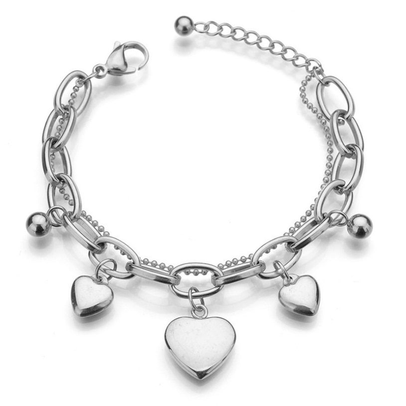 2 Layer Lovers 3 Gradients Love Heart Thick Chain Bracelet in Bracelet & Anklets