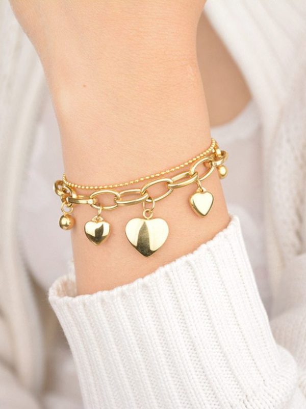 2 Layer Lovers 3 Gradients Love Heart Thick Chain Bracelet in Bracelet & Anklets