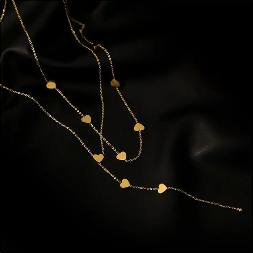 2 Layer Love Heart Tassel Charms Chain Choker Necklace - Necklaces - Uniqistic.com