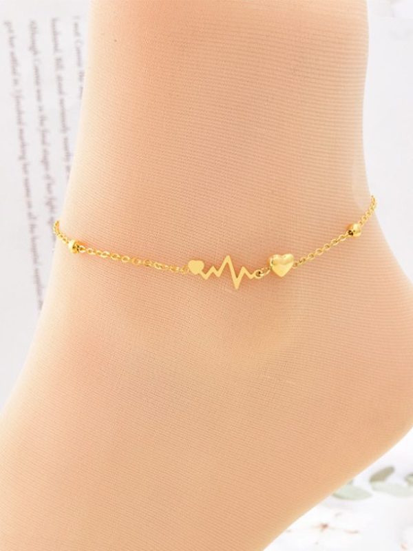 316l Stainless Steel New Fashion High-end Jewelry Beaded Love Heart Heartbeat Shape Charm Chain  Anklet For Women Tobilleras