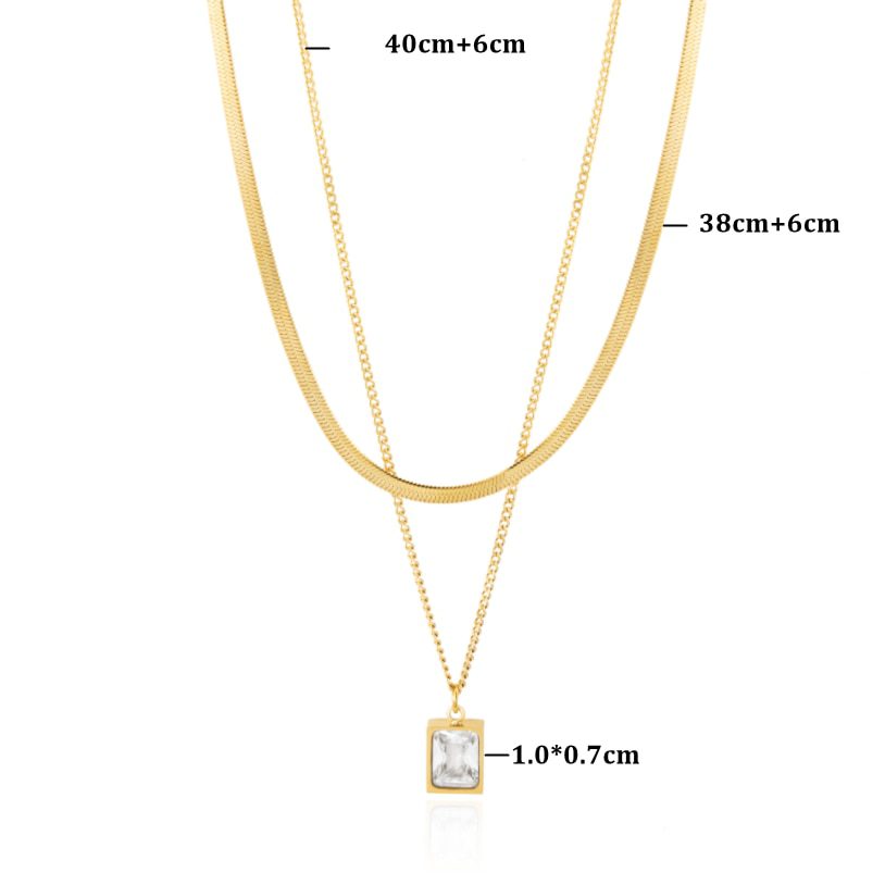 2 Layer Geometry Embedded Zircon Charms Chain Choker Necklace in Necklaces