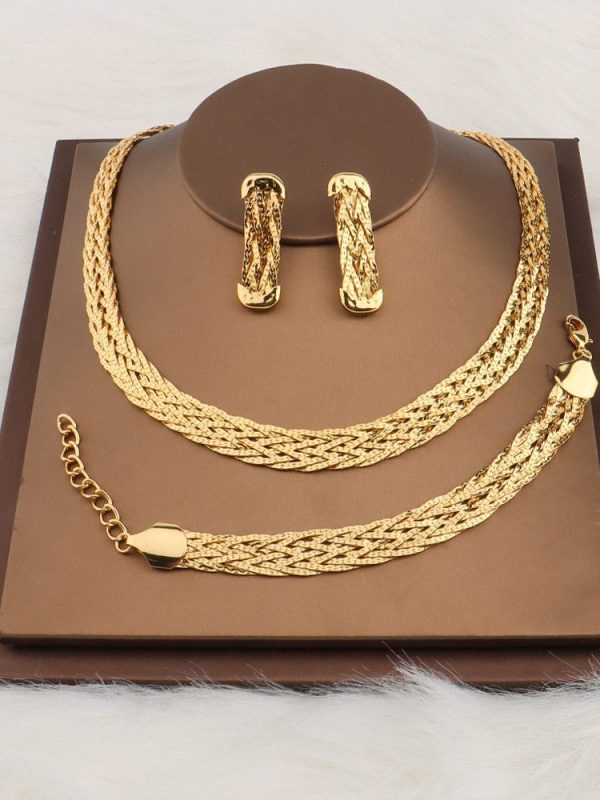 Gold Hollow Earrings Necklace Bangle Set in Necklaces