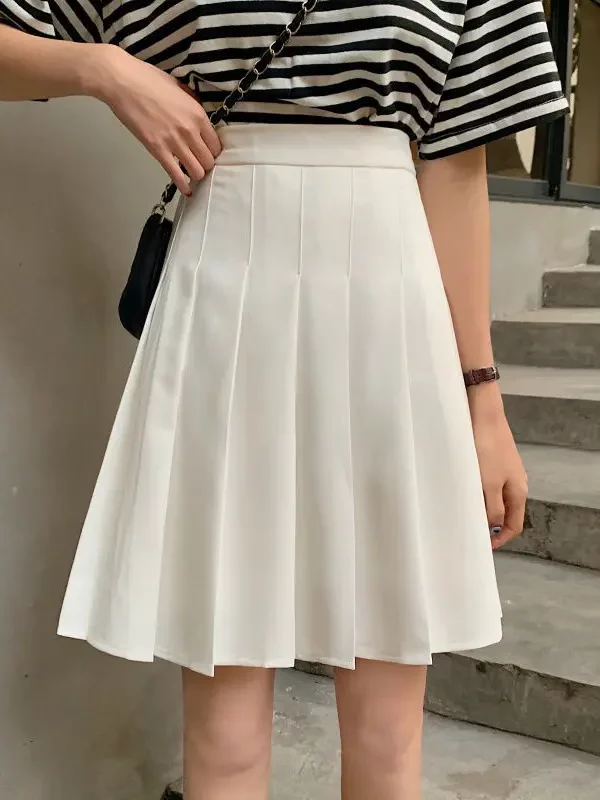High Waist Pleated Knee-Length Skirt in Skirts