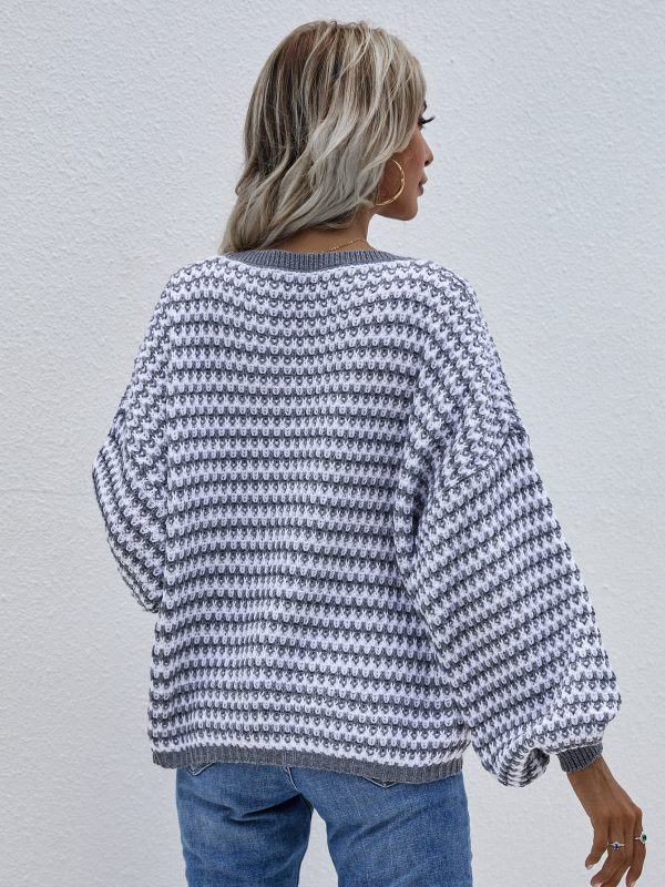 Stripe Knitwear V Neck Sweater in Sweaters
